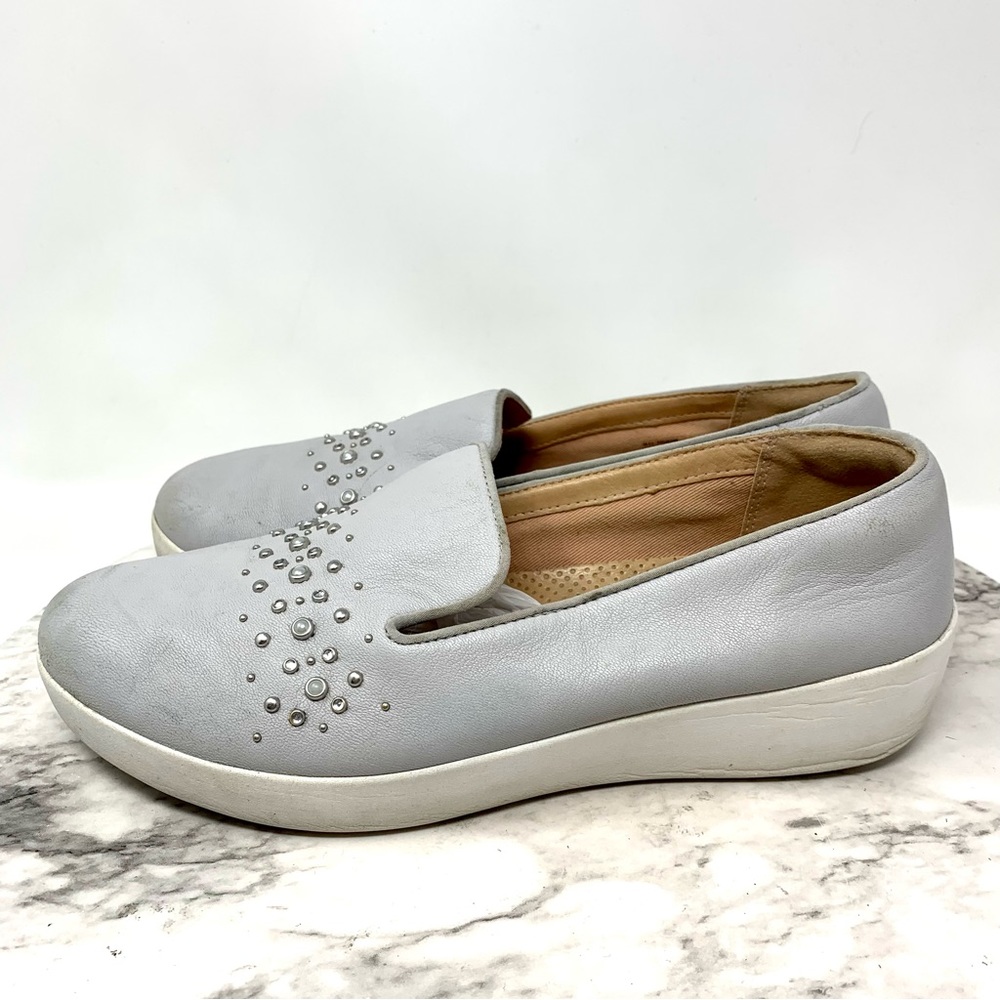 FitFlop Audrey Pearl Stud Gray Comfort Casual Loafer 8.5 Classic Comfy Neutral - Picture 3 of 16